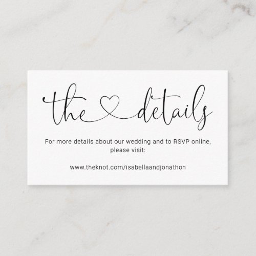 Modern Wedding Details Website Enclosure Card