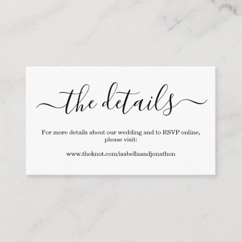 Modern Wedding Details Website Enclosure Card