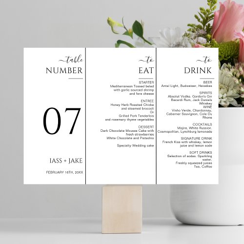 Modern Wedding Dinner Menu Wedding Party Tri_fold Table Number