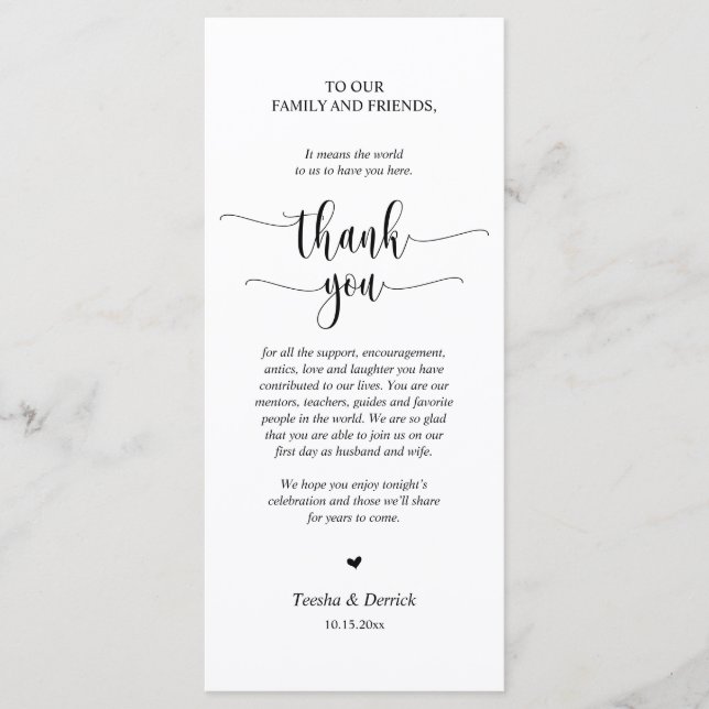 Modern Wedding Dinner Place Setting Thank You Card (Front)