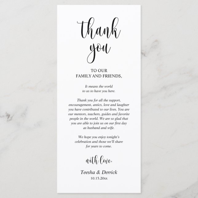 Modern Wedding Dinner Place Setting Thank You Card (Front)