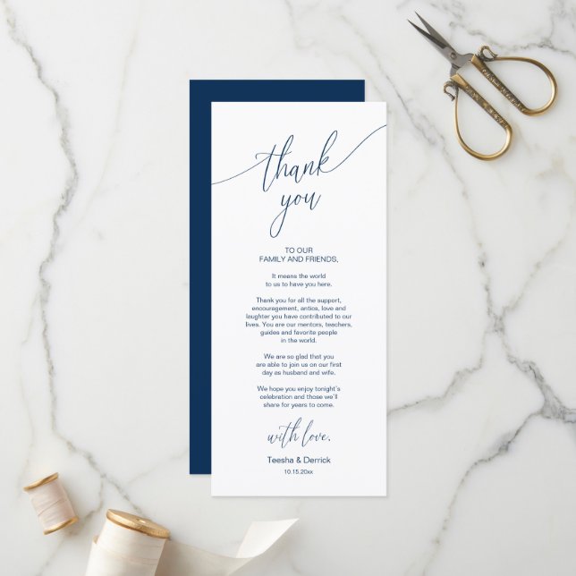 Modern Wedding Dinner Place Setting Thank You Card (Front/Back In Situ)