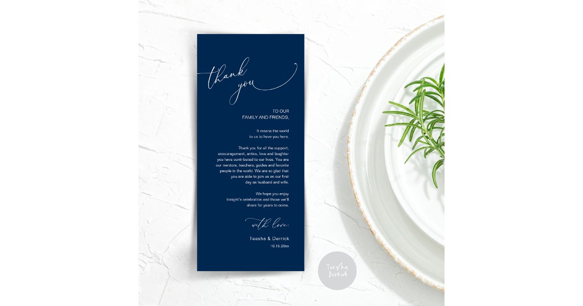 Modern Wedding Dinner Place Setting Thank You Card | Zazzle