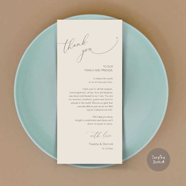 Modern Wedding Dinner Place Setting Thank You Card (Modern Wedding Dinner Place Setting Thank You Card, Plate decor, in Grey and Cream)