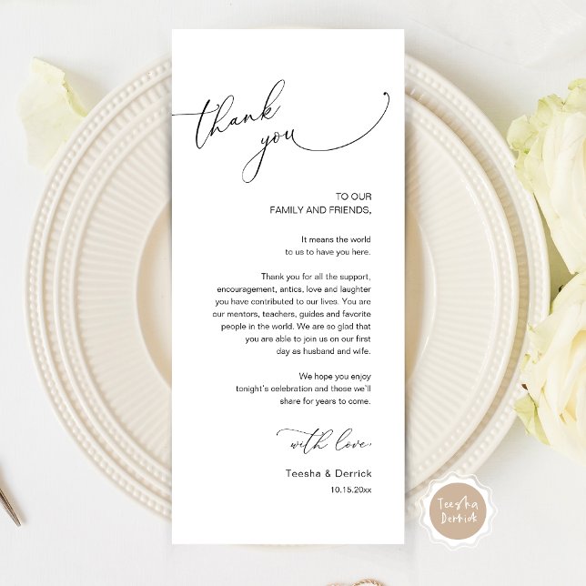 Modern Wedding Dinner Place Setting Thank You Card (Modern Wedding Dinner Place Setting Thank You Card, Plate decor, in Black and White)