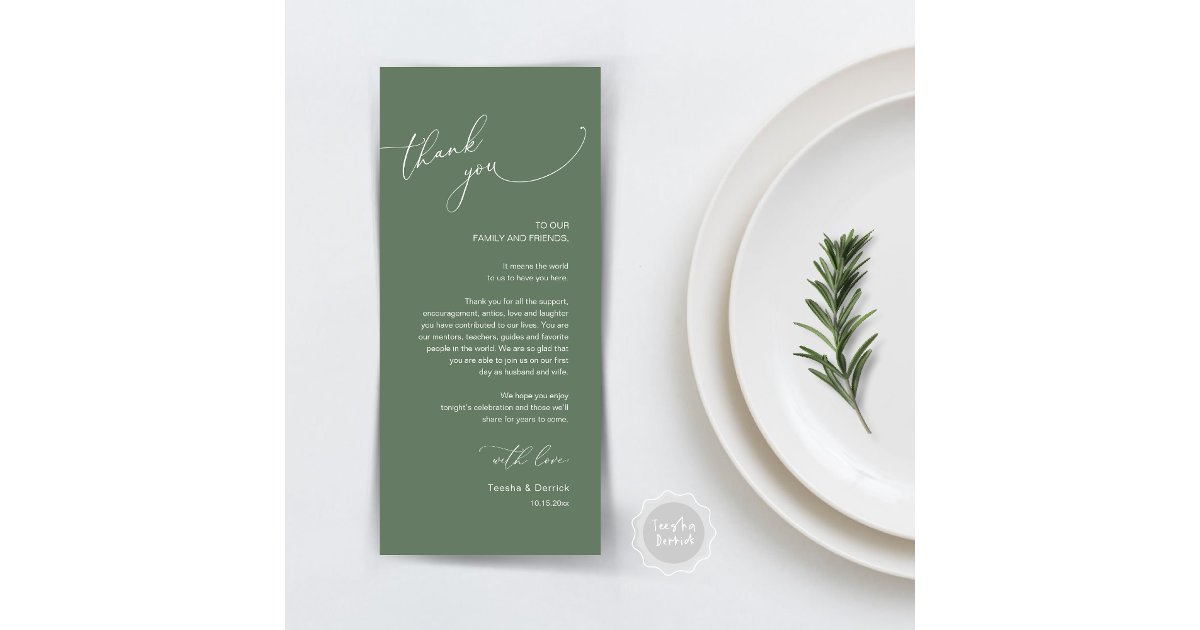 Modern Wedding Dinner Place Setting Thank You Card | Zazzle