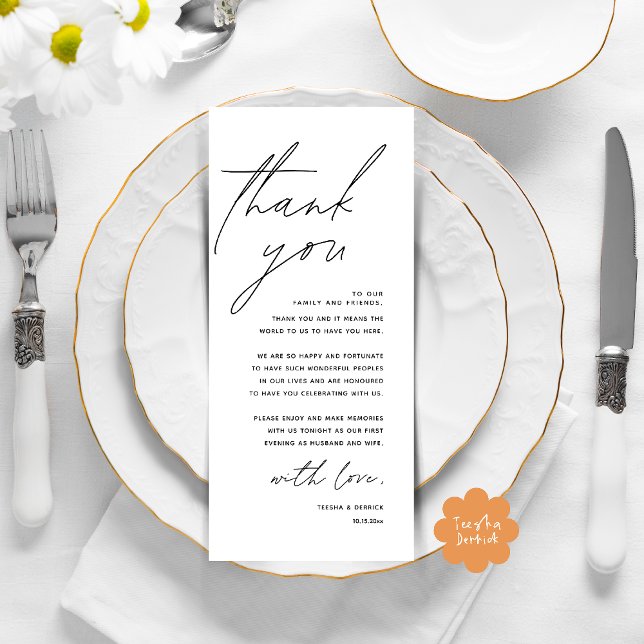 Modern Wedding Dinner Place Setting Thank You Card (Modern Wedding Dinner Lunch Brunch Celebration Place Setting Thank You Card in Black White)