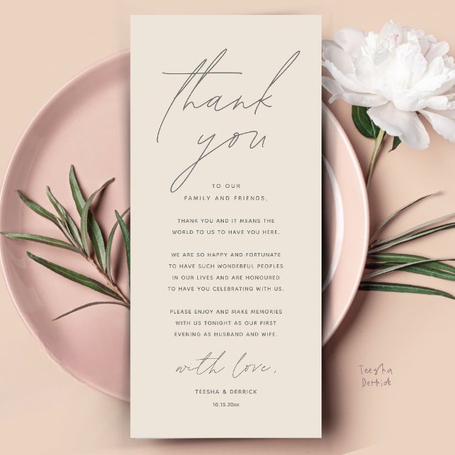 Modern Wedding Dinner Place Setting Thank You Card (Modern Wedding Dinner Place Setting Thank You Card Reception Brunch Lunch in Warm Cream Grey)