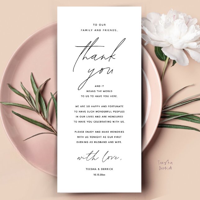 Modern Wedding Dinner Place Setting Thank You Card (Modern Wedding Dinner Place Setting Thank You Card Reception Brunch Lunch in Black and White)