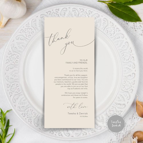 Modern Wedding Dinner Place Setting Thank You Card