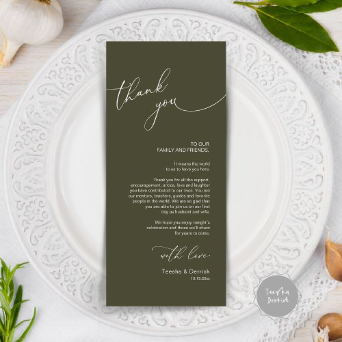 Modern Wedding Dinner Place Setting Thank You Card