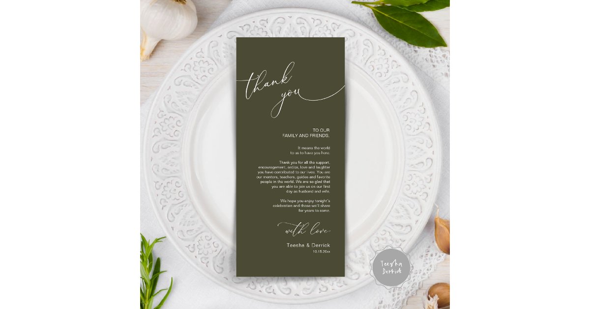 Modern Wedding Dinner Place Setting Thank You Card | Zazzle