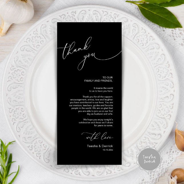 Modern Wedding Dinner Place Setting Thank You Card (Modern Wedding Dinner Place Setting Thank You Card, in classy black)