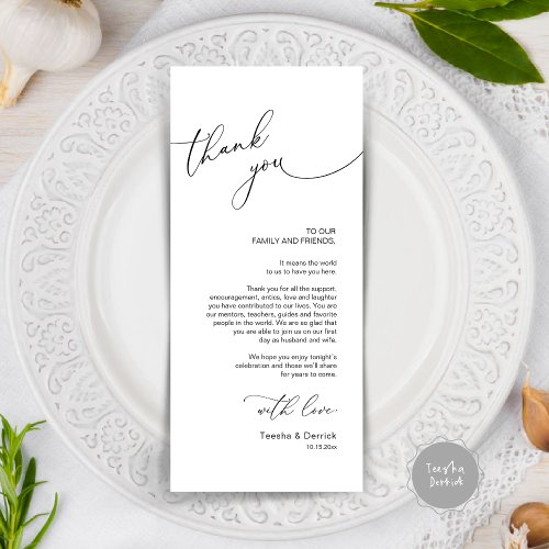 Modern Wedding Dinner Place Setting Thank You Card