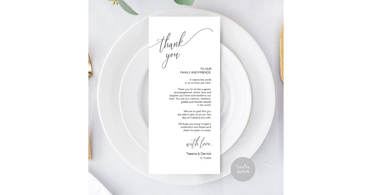 Modern Wedding Dinner Place Setting Thank You Card | Zazzle