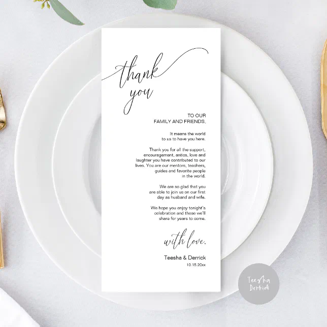 Modern Wedding Dinner Place Setting Thank You Card | Zazzle