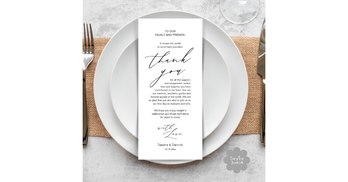 Modern Wedding Dinner Place Setting Thank You Card | Zazzle