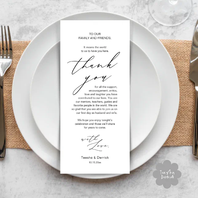 Modern Wedding Dinner Place Setting Thank You Card | Zazzle