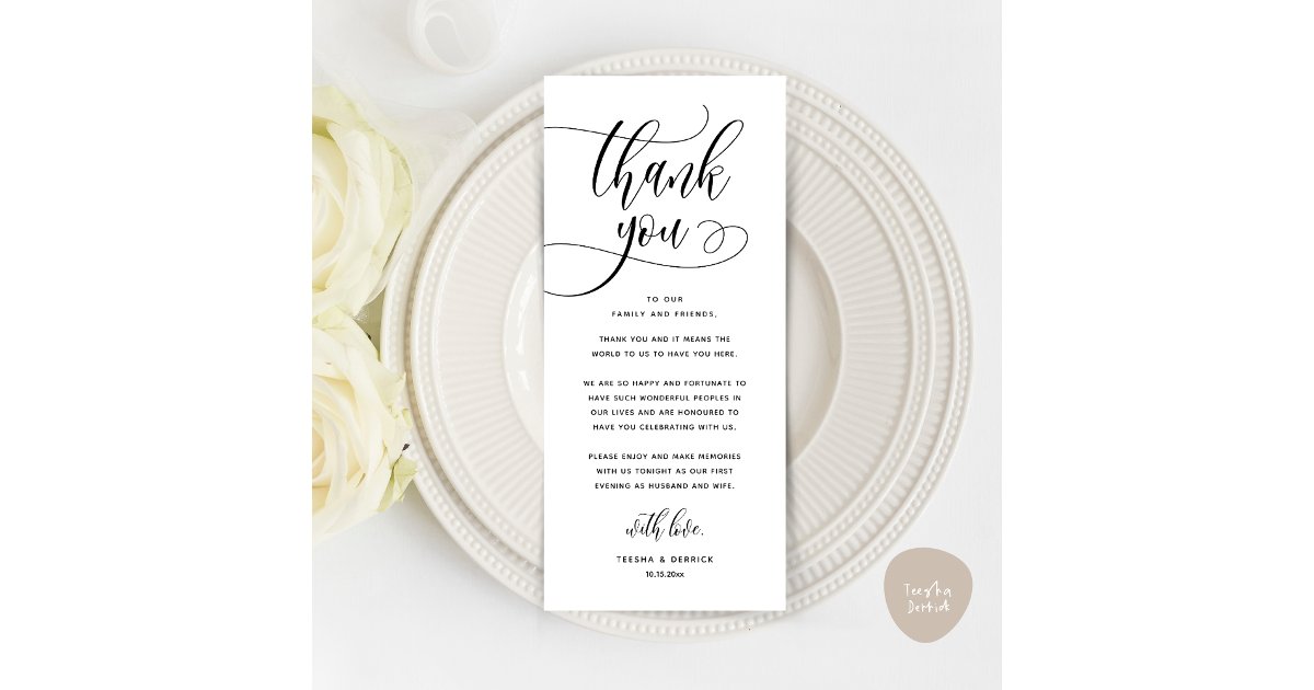 Modern Wedding Dinner Place Setting Thank You Card | Zazzle