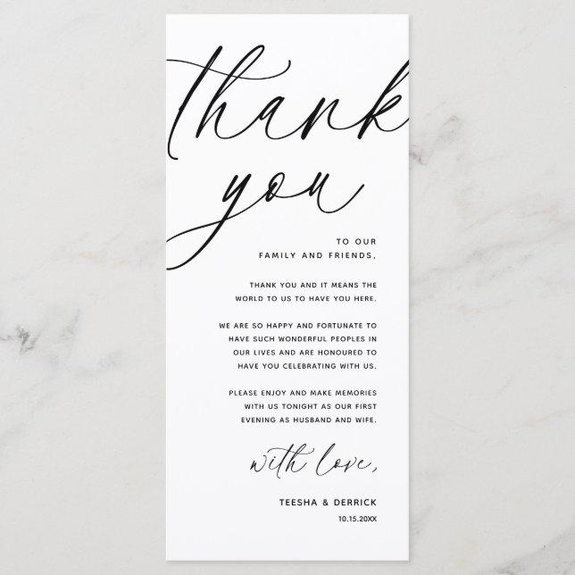 Modern Wedding Dinner Place Setting Thank You Card (Front)