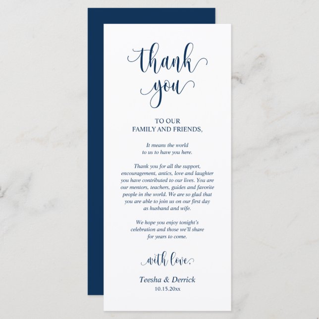 Modern Wedding Dinner Place Setting Thank You Card (Front/Back)