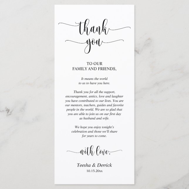 Modern Wedding Dinner Place Setting Thank You Prog Program (Front)