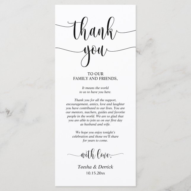 Modern Wedding Dinner Place Setting Thank You Program (Front)