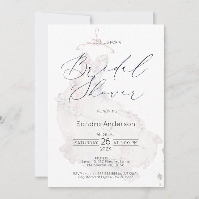 Modern Wedding Dress Bridal Shower Invitation (Front)