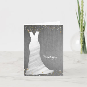Modern Wedding Dress Confetti Hearts Bridal Shower Letterpress Thank You Card