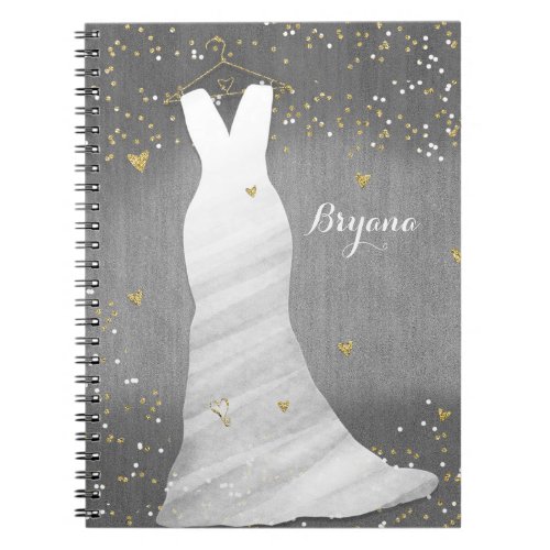 Modern Wedding Dress Confetti Hearts Bridal Shower Notebook