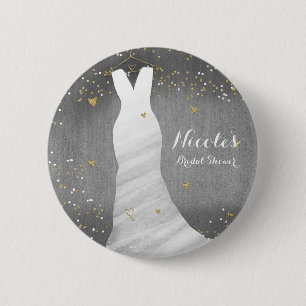 Modern Wedding Dress Confetti Hearts Bridal Shower Pinback Button