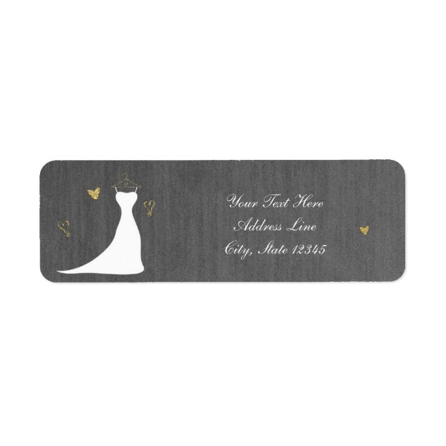 Modern Wedding Dress & Gold Hearts Bridal Shower Label (Front)