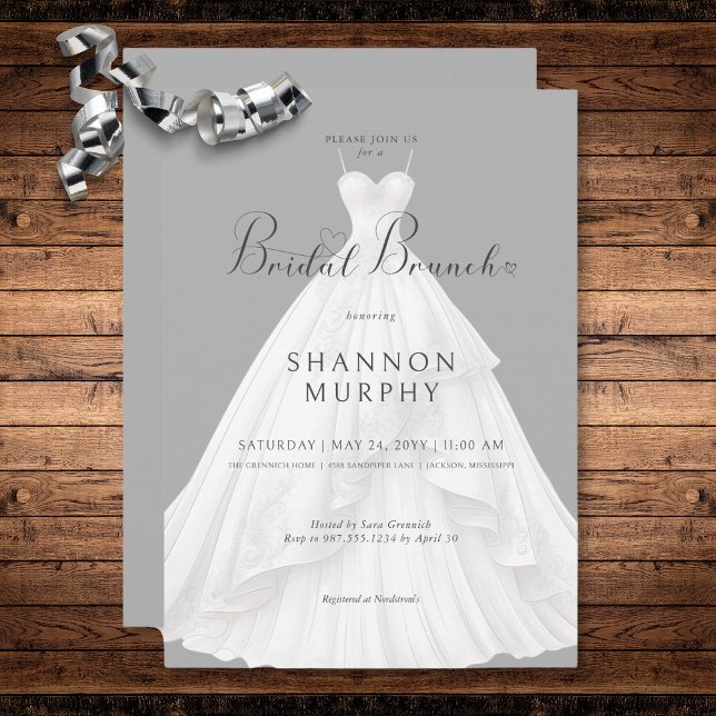 Modern Wedding Dress on Gray Bridal Brunch Invitation (Modern Wedding Dress on Gray Bridal Brunch Invitation)
