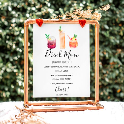 Modern wedding drink menu cocktails illustration foam board