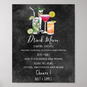 Modern wedding drink menu cocktails illustration p poster