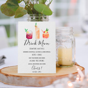 Modern Wedding Drink Menu Cocktails Illustration Poster by girly_trend at Zazzle