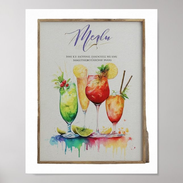 Modern wedding drink menu cocktails illustration  poster (Front)
