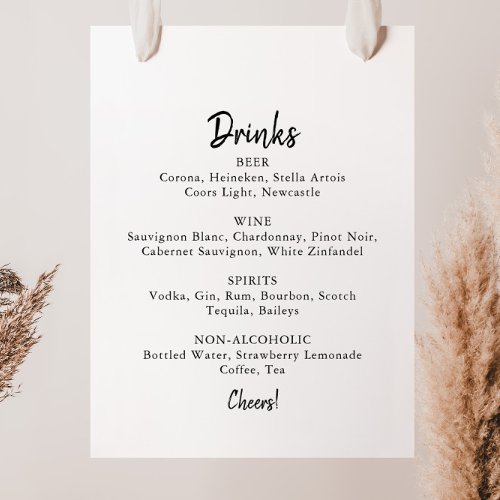 Modern Wedding Drinks Menu Sign