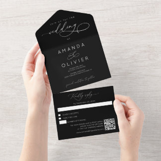 Modern Wedding Elegant Chic Calligraphy Black All In One Invitation