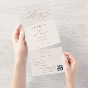 Modern Wedding Elegant Chic Calligraphy Cream  All In One Invitation