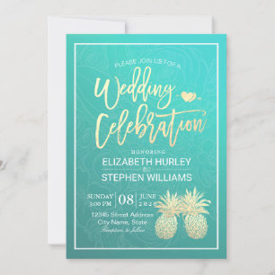 Modern Wedding Elegant Gold Foil Pineapple Couple Invitation