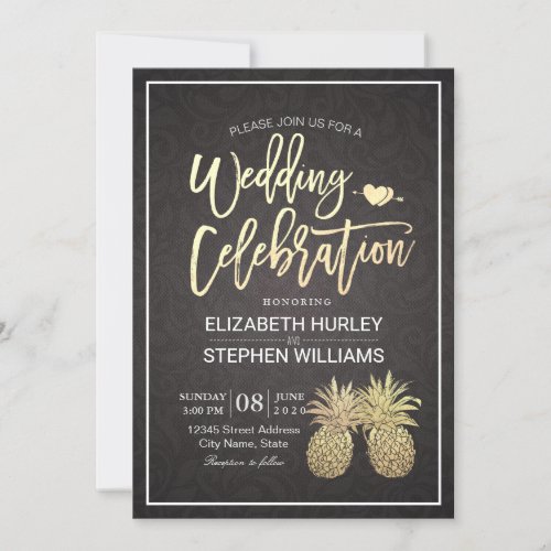 Modern Wedding Elegant Gold Foil Pineapple Couple Invitation