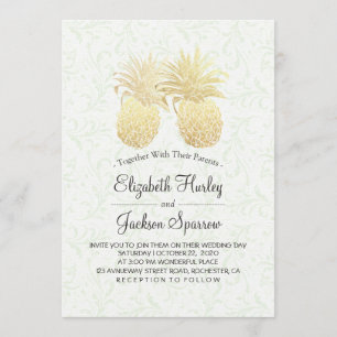 Modern Wedding Elegant Gold Foil Pineapple Couple Invitation