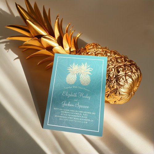 Modern Wedding Elegant Gold Foil Pineapple Couple Invitation