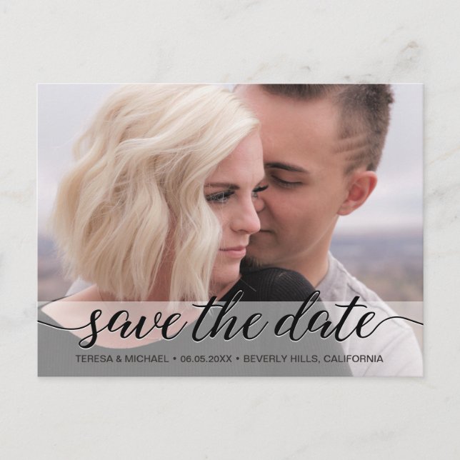 Modern Wedding Elegant Script Save the Date Photo Postcard (Front)