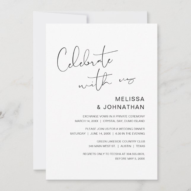 Modern Wedding Elopement, Celebrate with us Invitation (Front)