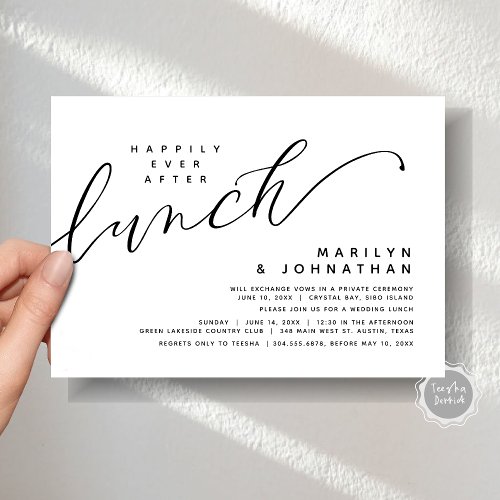 Modern Wedding Elopement Happily Ever After Lunch Invitation