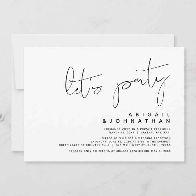 Modern Wedding Elopement, Let's Party Invitation (Front)