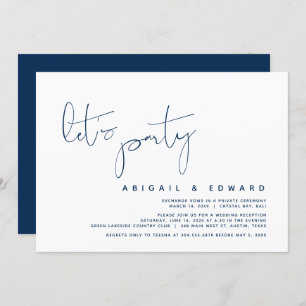 Modern Wedding Elopement, Let's Party, Navy Blue Invitation