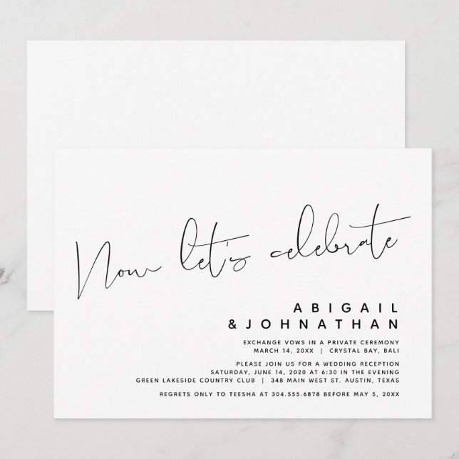 Modern Wedding Elopement, Now let's celebrate Invitation (Front/Back)